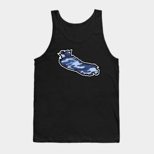 Gabriola Island Silhouette in Blue Camouflage - Camo Pattern - Gabriola Island Tank Top